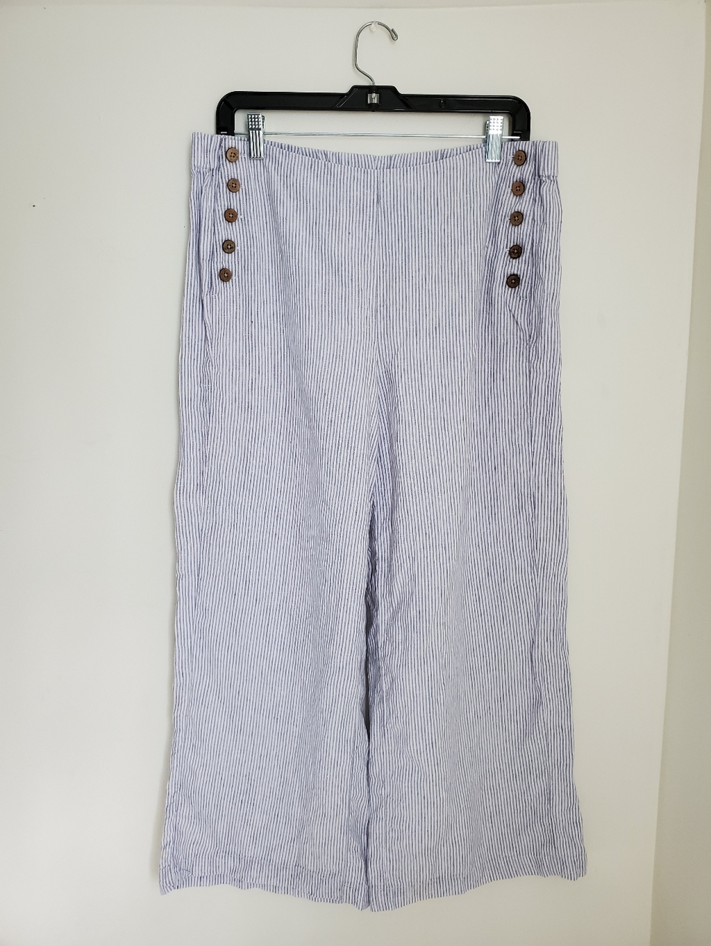 J. Jill Love Linen Light Blue & White Stripe Wide Leg Pants